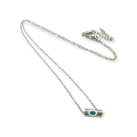 Necklace steel silver with washer blue eye2